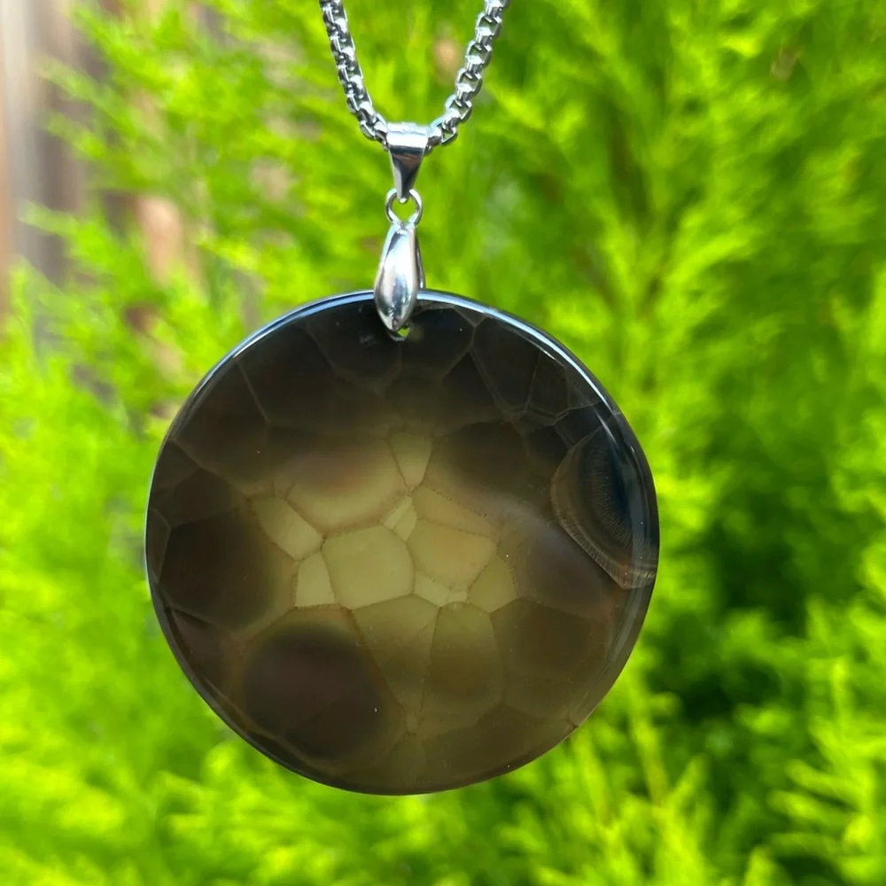 Sterling silver 925‎ stamped translucent spider web agate pendant 1298